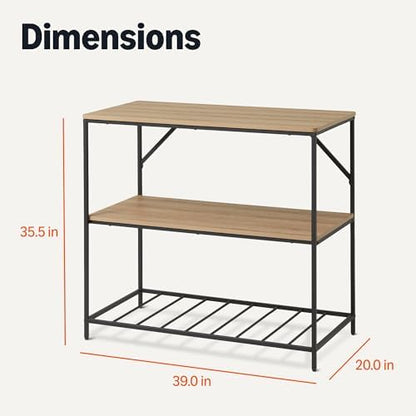 Amazon Basics Kitchen Island with 3 Storage Shelves, Black and Oak Effect, Melamine Surface, Adjustable Feet