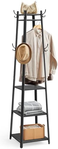 VASAGLE Coat Rack Freestanding, Hall Tree with 4 Shelves