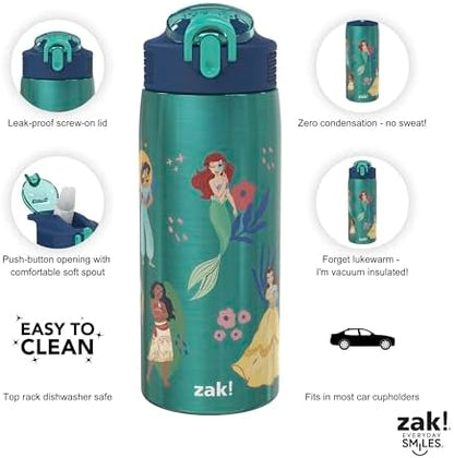 Zak Designs Disney Princess 19 oz Leak-Proof Kids Water Bottle With Straw