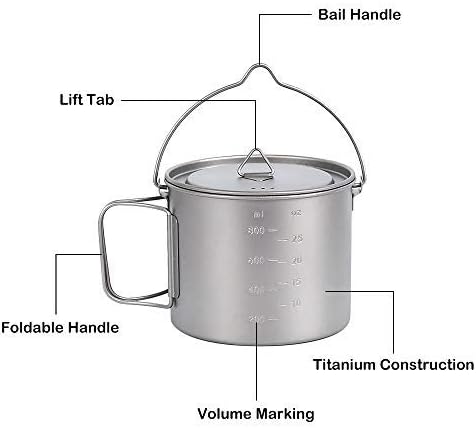 Lixada 1100ml/2800ml Titanium Pot Ultralight Portable Hanging Pot with Lid and Foldable Handle Outdoor Camping Hiking Backpacking