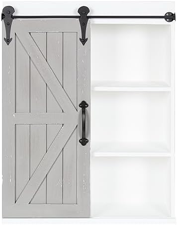 Kate and Laurel Cates Rustic Wall Cabinet; 22 x 28; White and Gray; Farmhouse Wall-Mounted Storage Cabinet