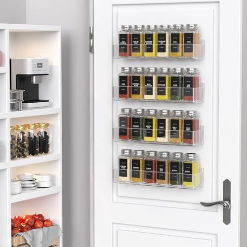 PMMASTO 2-Pack Clear Acrylic Self-Adhesive Spice Racks with 12 Empty Jars