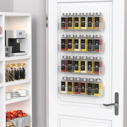 PMMASTO 2-Pack Clear Acrylic Self-Adhesive Spice Racks with 12 Empty Jars