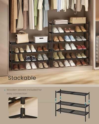 SONGMICS Bamboo Shoe Rack, 3-Tier Stackable Shoe Organizer, for 12-16 Pairs