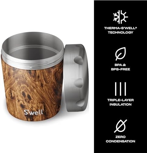 S'well Stainless Steel Ice Cream Chiller, 16oz, Teakwood, Triple Layered Vacuum Insulated Container Keeps Ice Cream Frozen For Up To Four Hours, BPA Free