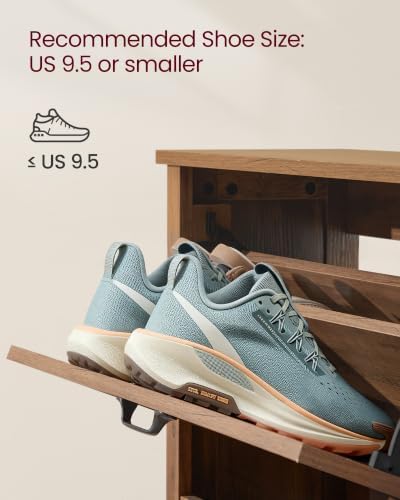 VASAGLE Farmhouse Shoe Cabinet, Narrow Storage Organizer, 3 Flip Drawers