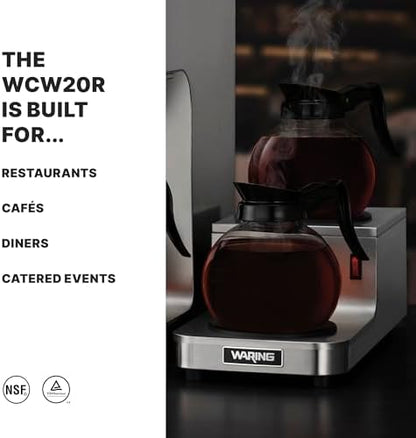 Waring Commercial WCW20R Café Deco Double Coffee Carafe Warmer, Step Up Style, 120V, 5-15 Phase Plug