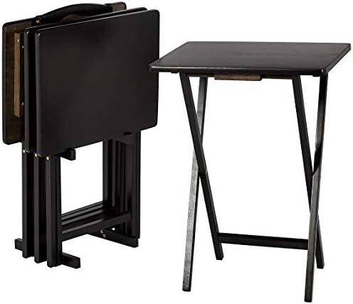 Amazon Basics Portable Foldable TV Tray Table with Storage Rack, Space-Saving Design, 15" x 19" x 26", Black, 4-Pack