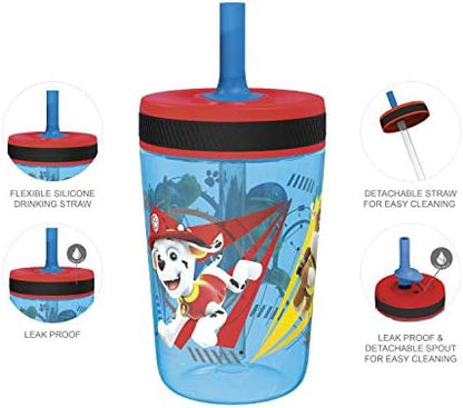Zak Designs PAW Patrol Kelso Tumbler Set, Leak-Proof Screw-On Lid with Straw, Bundle for Kids Includes Plastic and Stainless Steel Cups with Additional Sipper (Paw Patrol- 3pc)