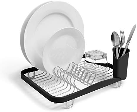 Umbra Sinkin Dish Drying Rack, in Sink or Countertop Drainer, Black/Nickel