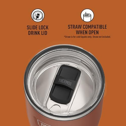 THERMOS Icon Series 24oz Stainless Steel Tumbler with Slide Lock Lid, Leakproof, Fits Cupholder, Dishwasher Safe, Griptec™ Non‑Slip Base, Keeps Drinks Hot 6 Hrs/Cold 22 Hrs, Saddle