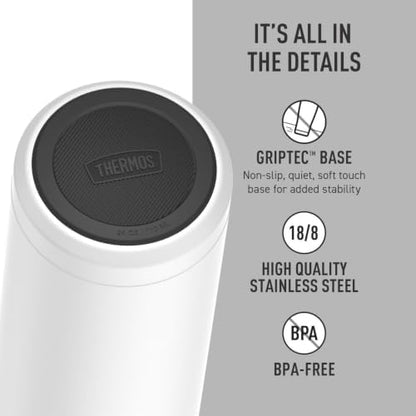 THERMOS ICON SERIES, Stainless Steel Water Bottle with Spout - 24 Ounce, White - Vacuum Insulated Water Bottle with Lid