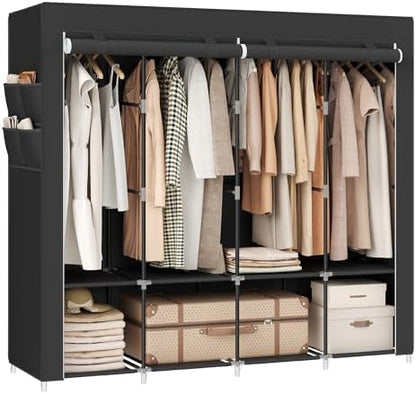 SONGMICS Portable Closet with Cover, 4 Hanging Rods and Shelves