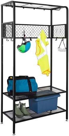 Honey-Can-Do Garage Entryway Storage Unit With Light, Hooks and Clothes-Hanging Bar, Black SHF-09842 Black