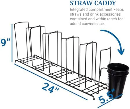 San Jamar Wireworks Cup and Lid Wire Organizer 5 Stacks with Straw Caddy for Restaurants, Dining Halls, and Fast Food, Steel Wire, 8.5 x 27.5 x 5.25 Inches, Black