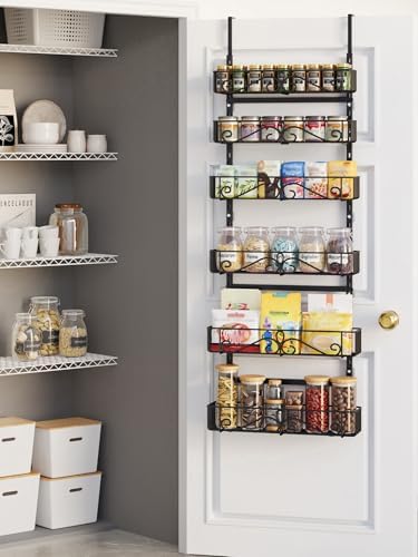 6-Tier Over Door Hanging Shelf, Adjustable Metal Storage Rack for Kitchen Pantry Office, Black