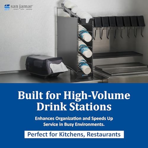 San Jamar C8504WFD Wireworks Cup Dispenser and Lid Organizer- 4-Tier- Holds 270 Cups- Metal- Black