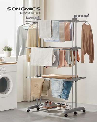 SONGMICS 4-Tier Clothes Drying Rack, Foldable, Rolling, 67.9-Inch Tall