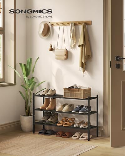 SONGMICS Bamboo Shoe Rack, 3-Tier Stackable Shoe Organizer, for 12-16 Pairs