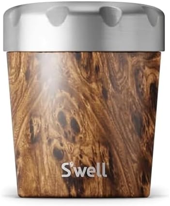 S'well Stainless Steel Ice Cream Chiller, 16oz, Teakwood, Triple Layered Vacuum Insulated Container Keeps Ice Cream Frozen For Up To Four Hours, BPA Free