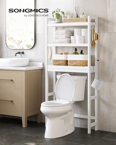 SONGMICS 3-Tier Bamboo Over The Toilet Storage, Adjustable Shelf, 66.9''H