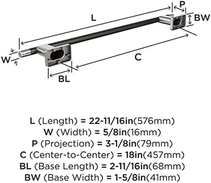 Amerock BH26614PNGM | Polished Nickel/Gunmetal Towel Bar | 18 inch (457 mm) Center-to-Center Towel Rack | Esquire | Bathroom Towel Holder | Bathroom Hardware | Bath Accessories