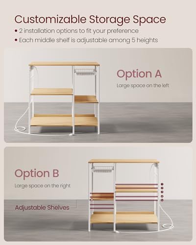 VASAGLE Kitchen Baker’s Rack, Steel Frame, Wire Basket, 6 Hooks