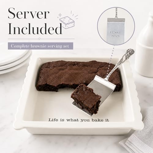 Mud Pie Ceramic Brownie Pan Set with Silverplate Server