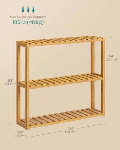 SONGMICS Bamboo Bathroom Shelf, 3-Tier Adjustable Plants Rack