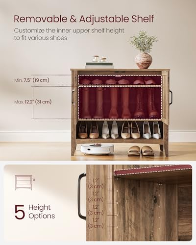 VASAGLE Shoe Storage Cabinet, 3‑Tier with Height‑Adjustable Shelves