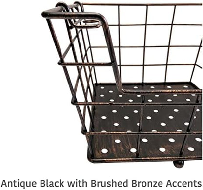 Mikasa Gourmet Basics Ferme 4-Tier Market Basket - Antique Black Wire and Acacia Wood Handle, Kitchen Fruit Vegetable Storage Organizer, 13.5 x 11.5 x 51 Inches