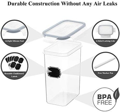 Wildone Airtight Food Storage Containers with Lids, 14PC Plastic Kitchen Containers Storage Set for Pantry Organization and Storage, Cereal, Flour and Sugar Containers, Include 20 Labels & Pen