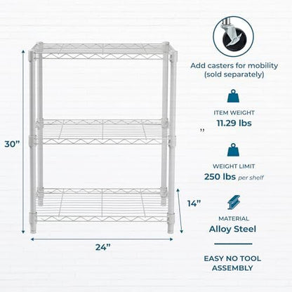Honey-Can-Do 3-Tier White Wire Shelf, NSF, 250 lb/Shelf, 14x24x30 in