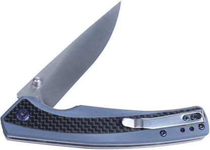 MASALONG Kni242 Folding Knife G10 Carbon Fiber Handle Outdoor Knife Fit Camping Wilderness Survival 59HRC hardness, rust resistant blade