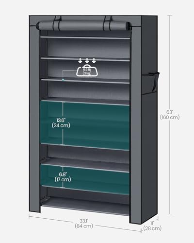 SONGMICS 10-Tier Shoe Rack with Cover, Shoe Storage Cabinet for 40-50 Pairs