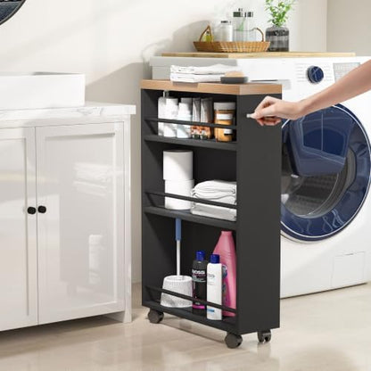 Tribesigns Slim Storage Cart, Rolling Narrow Kitchen Cart on Wheels for Small Place, 4-Tier Slide Out Slim Utility Cart Skinny Laundry Cart with Handle for Kitchen, Bathroom, Laundry