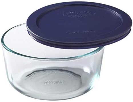 Pyrex 7200 (2-Cup) Glass Bowl With Dark Blue Lid (6 Pack) - Made in USA