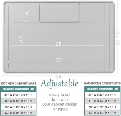 The Original Under Sink Mat - Silicone Waterproof mat, Trimmable, Easy to Clean, Kitchen cabinet liner, Under sink protector mats, Drip Tray with Lip - 34" x 22" or smaller