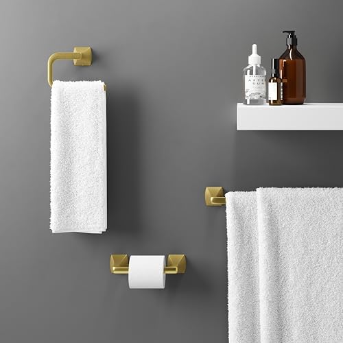 Pfister Bruxie Towel Ring, Hand Towel Holder for Bathroom, Wall-Mounted, Screw-in, Brushed Gold Finish, BRBBIE0BG