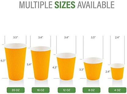Restaurantware Ripple Wall Coffee Cups 250 Count 20 Ounce Insulated Yellow Paper Cups, Rolled Rim Spill-Resistant Disposable Paper Non-Slip for Coffee, Beverages