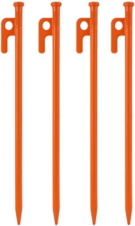 4Pcs Heavy-Duty Forged Steel Tent Stakes, 12in, with Storage Pouch ??Ideal for Rocky Terrain, Snowfields, and Camping (4Pcs 12in Stakes Included) (Orange)