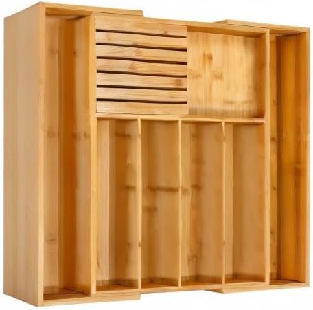 VaeFae Bamboo Silverware Drawer Organizer Kitchen, Expandable Utensil Organizer