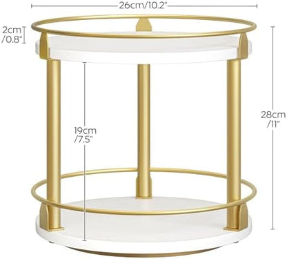 YATINEY Lazy Susan Organizer, Rotating Spice Rack, 2 Tier Spice Turntable Organizer, Industrial Turntable Spice Holder, for Kitchen Countertop and Cabinet, Compact and Versatile, White and Gold SR22DW
