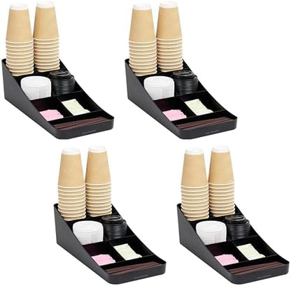 Mind Reader Cup and Condiment Station, Countertop Organizer, Coffee Bar, Kitchen, Stirrers, 7.25" L x 15.5" W x 5.25" H, Black (Pack of 4)