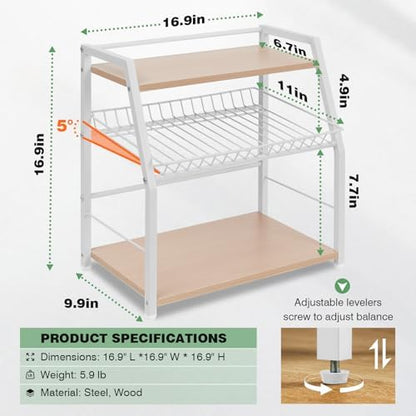 Kitchen Countertop Organizer, 3 Tiers Snack Organizer Wooden Candy Display Stand Coffee Station Organizer, Counter Storage for Soda Cans Condiment Tea, for Pantry Office (White)