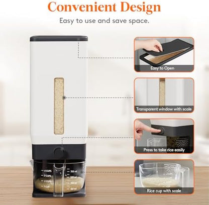 Lifewit Rice Container 28 Lbs, One-Press Dispenser with Measuring Cup