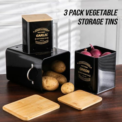 Potato Onion Garlic Storage Bin Set of 3, Metal
