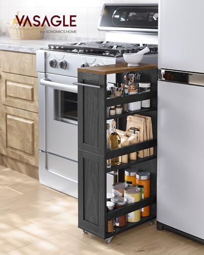 VASAGLE 4-Tier Slide-Out Storage Cart, Slim Kitchen Cart with Wheels