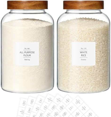 KEYWING 1 Gallon Glass Jars w/Acacia Lids for Flour & Rice Containers 2Pcs
