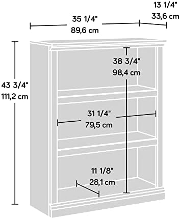 Sauder 3 Tier Book Shelf Wooden Bookcase Multipurpose Bookshelf for Home Office, Living Room, in Grand Walnut